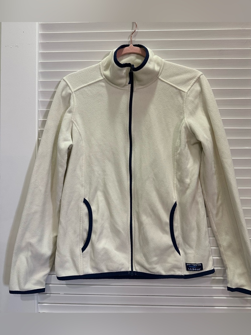 L.L.Bean - Classic Fleece Zip Jacket - Women’s Small - Ivory + Navy - Preppy